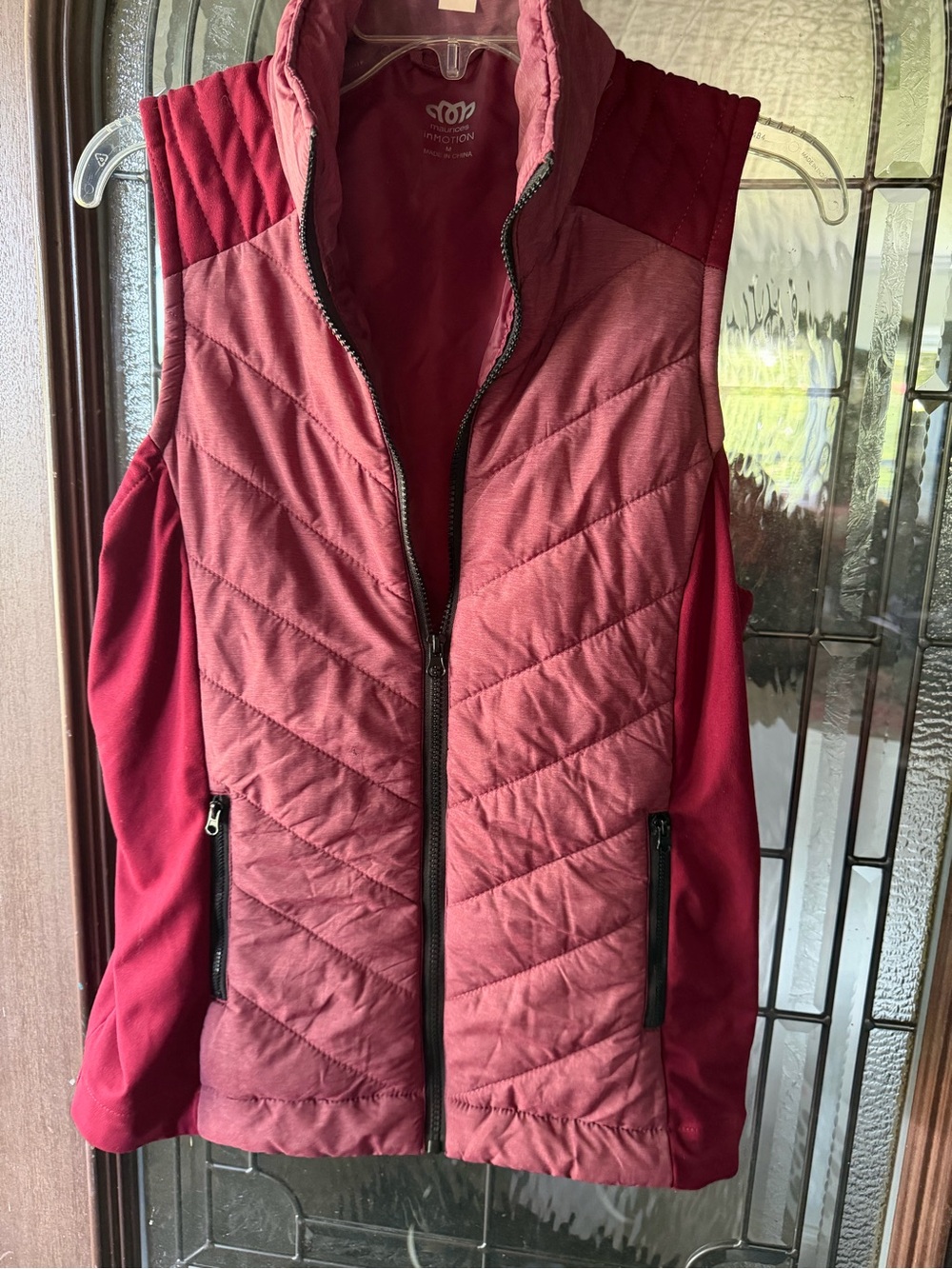 Maurices Two-Tone Quilted Vest in Burgundy and Deep Red
